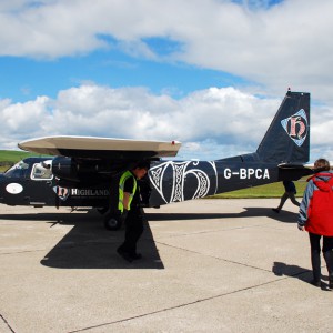 Loganair's 8-seat Islander aircraft at Kirkwall Airport departing for North Ronaldsay. Photograph © SelenaArte